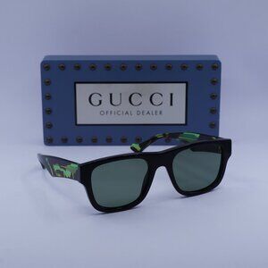 Gucci GG1427S 005 Square Sunglasses - Black/Green Havana/Green